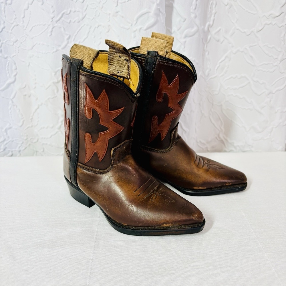 Vintage Kids Leather Cowboy Boots, Size 6 - Picture 2 of 9